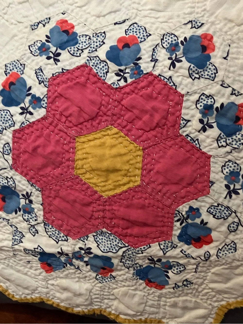 Vintage Grandmothers Flower Garden Patchwork Quilt Multicolor Flowers Queen Size